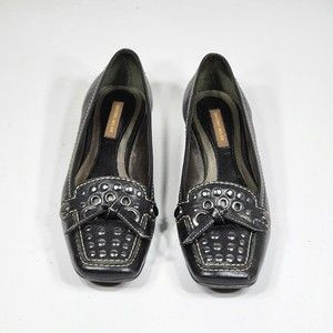 Antonio Melani Womens Shoes Black Slip On Studded Leather Loafer Flats Moc 6.5 M